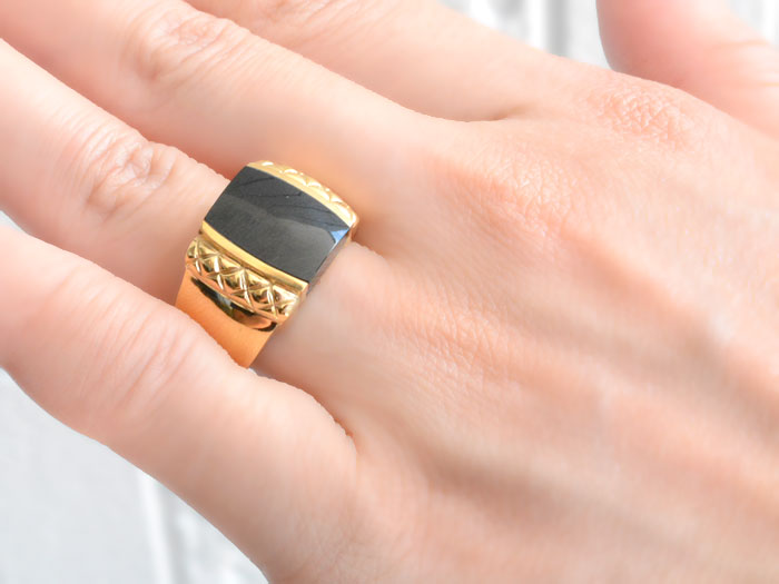 楽天市場】k18 リング オニキス 印台 イエローゴールド 指輪 18金