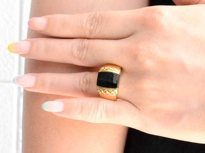 楽天市場】k18 リング オニキス 印台 イエローゴールド 指輪 18金
