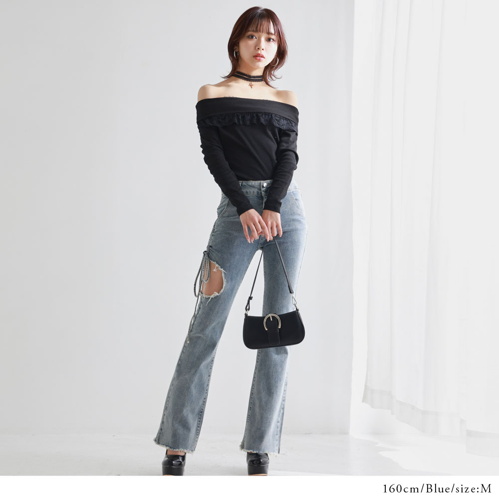 楽天市場】【SALE】 セクシー開きストレッチフレアデニムパンツ