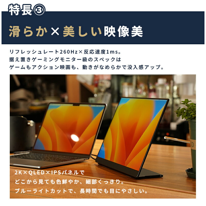 楽天市場】EHOMEWEI モバイルモニター 3年保証 2K 15.6インチ 260Hz