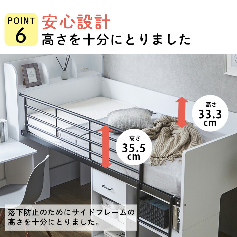楽天市場】ロフトベッド 学習机 シンプル デスク付き ロータイプ