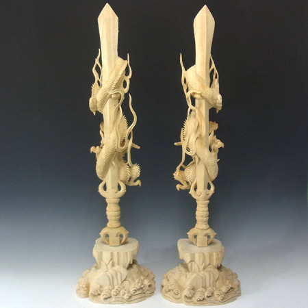 楽天市場】木彫り 仏像 倶利伽羅不動剣 一対 高さ77cm 倶利伽羅不動尊