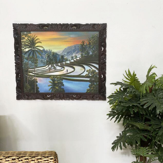楽天市場】【インテリア雑貨 おしゃれ バリ風】 バリ絵画 風景画 棚田