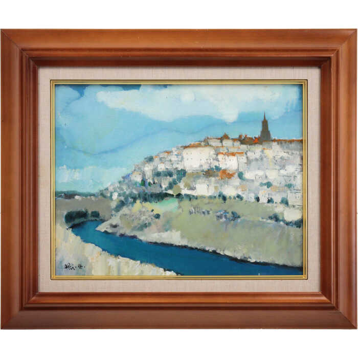 楽天市場】絵画 田中亜木男 油絵・油彩画 『トレドの夏』 丘 川 空 街