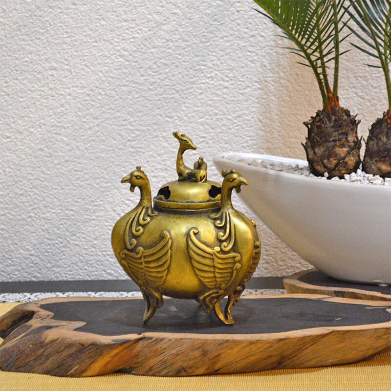 楽天市場】神鹿と三羽鳳凰の香炉 高さ13.5cm SE011912 金 ゴールド