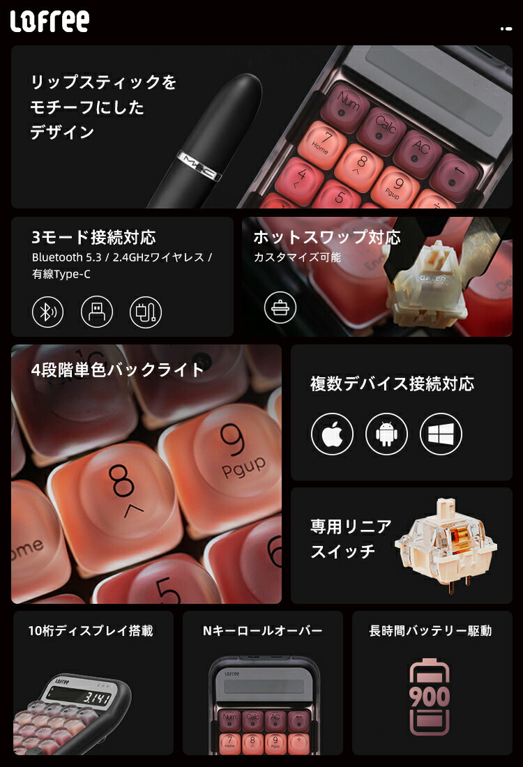 楽天市場】Lofree Lipstick シリーズ ロフリー 電卓 ＋ テンキー