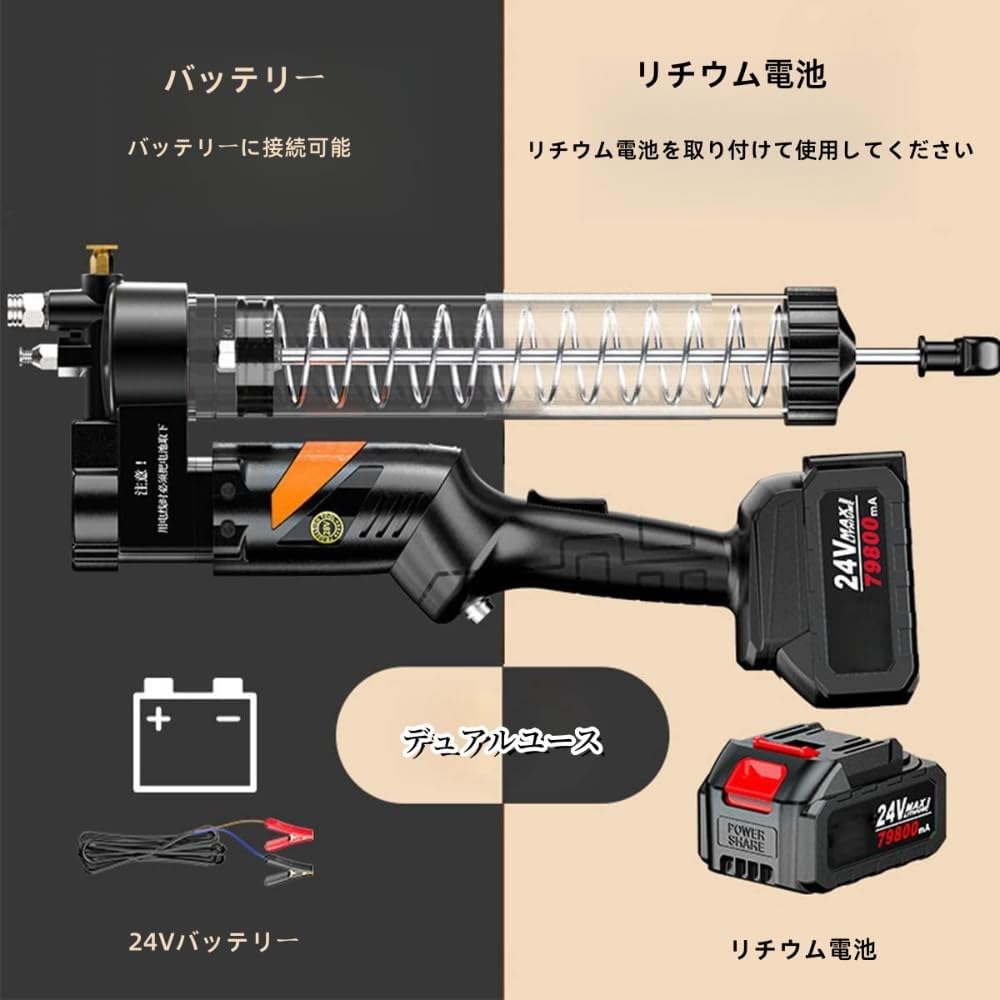 楽天市場】電動コードレスグリースガン、12000PSI、高電圧充電式、全