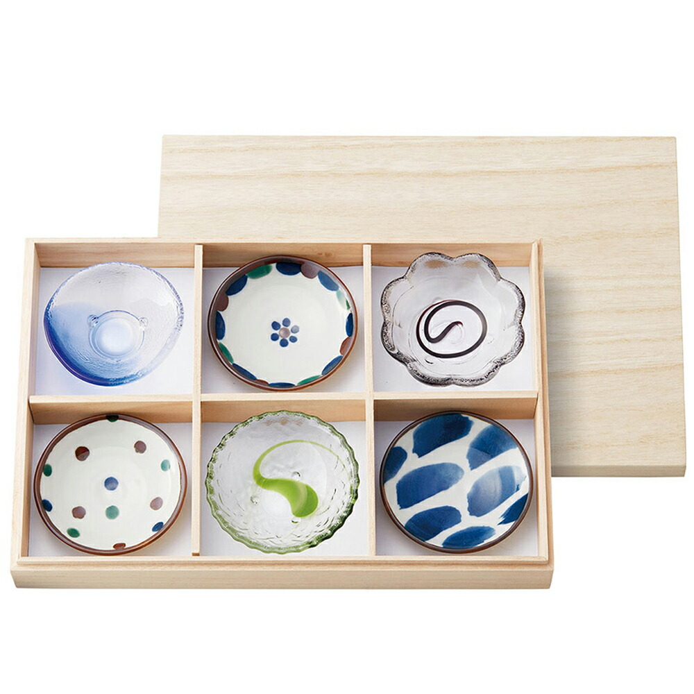 楽天市場】美ら 六趣揃え ガラス小鉢＆磁器 ミニ小皿セット 6枚入り 木
