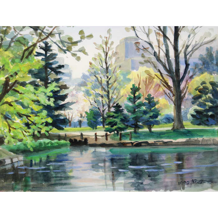 楽天市場】絵画 笹原亮 水彩画 『池畔の春（道庁）』 池 風景 北海道