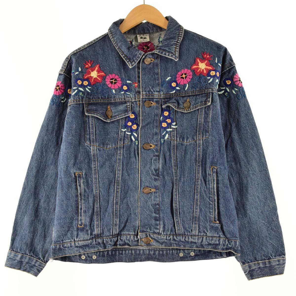 楽天市場】古着 花柄刺繍 デニムジャケット Gジャン レディースL