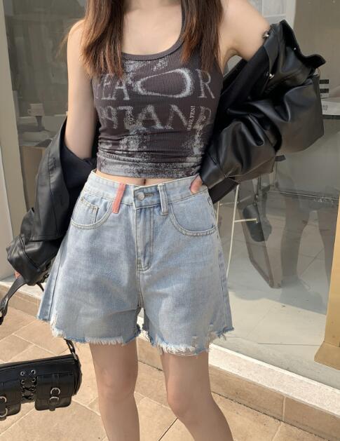 楽天市場】デニム ショートパンツ ハイウエスト 青 ブルー ダメージ