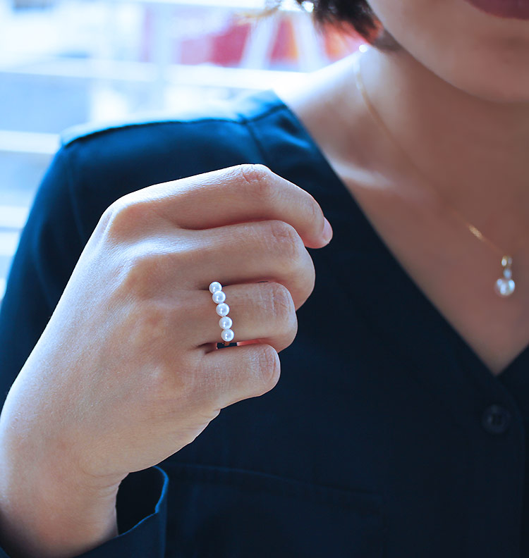 楽天市場】K18 数粒 あこや真珠 ベビーパール リングakoya ring