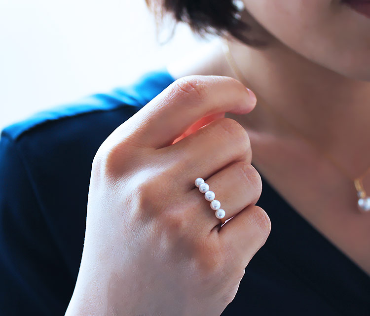 楽天市場】K18 数粒 あこや真珠 ベビーパール リングakoya ring