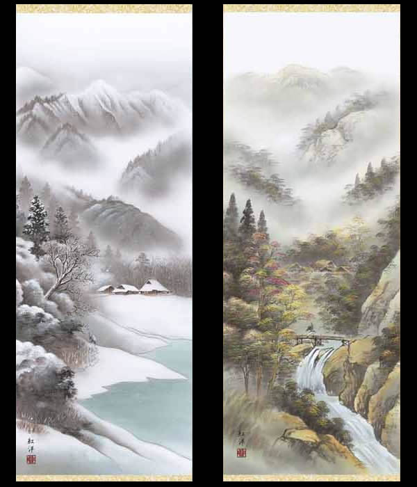 楽天市場】掛け軸【四季山水画セット：四季山水/19B4-12ABCD】丈190cm
