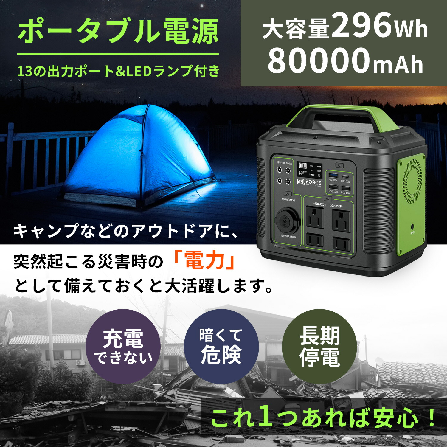 楽天市場】【最大15％OFF限定クーポン】ポータブル電源 80000mAh 296Wh
