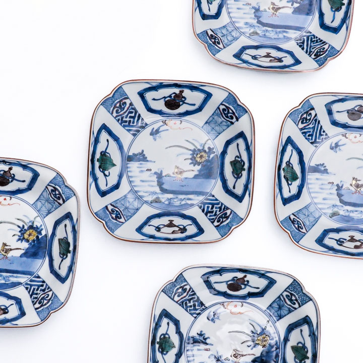 楽天市場】九谷焼 四方皿揃 染色桃花花鳥文/山本長左 【宮内庁御用窯