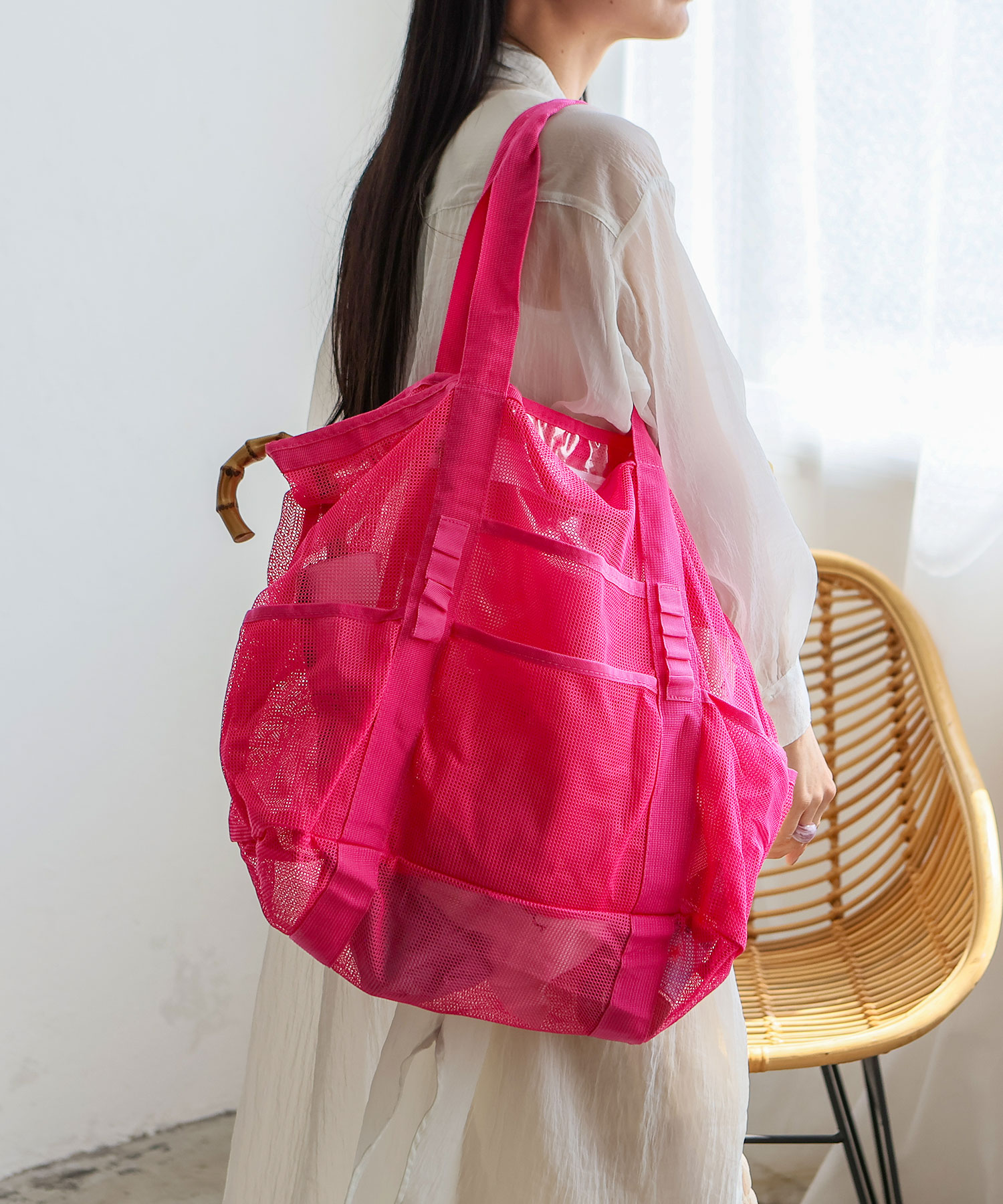 楽天市場】【8ポケット】メッシュバッグ 大きめ トートバッグ