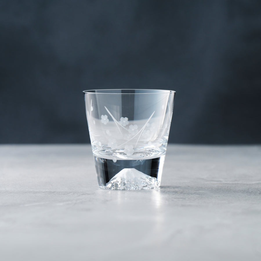 ガラス専門店｜ミツワガラス工芸｜富士山ロックグラス 桜文様 – TSUCHI