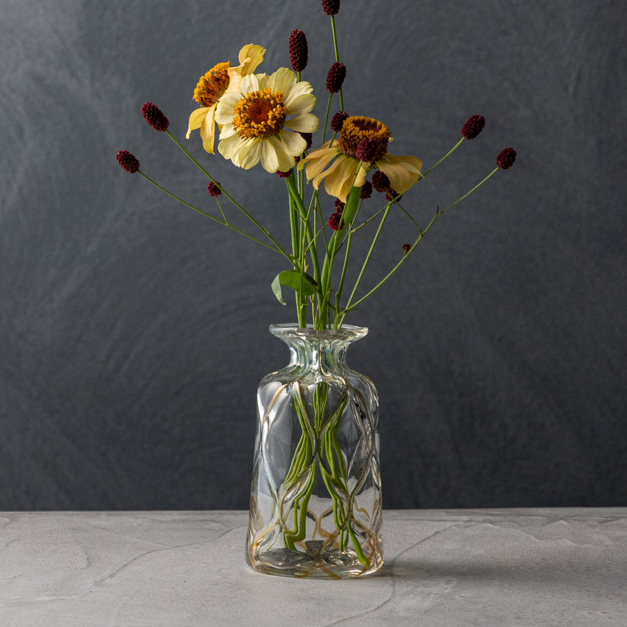 ガラス専門店｜ガラス工房マル｜花瓶 ロックなガラス 金あみ（四角