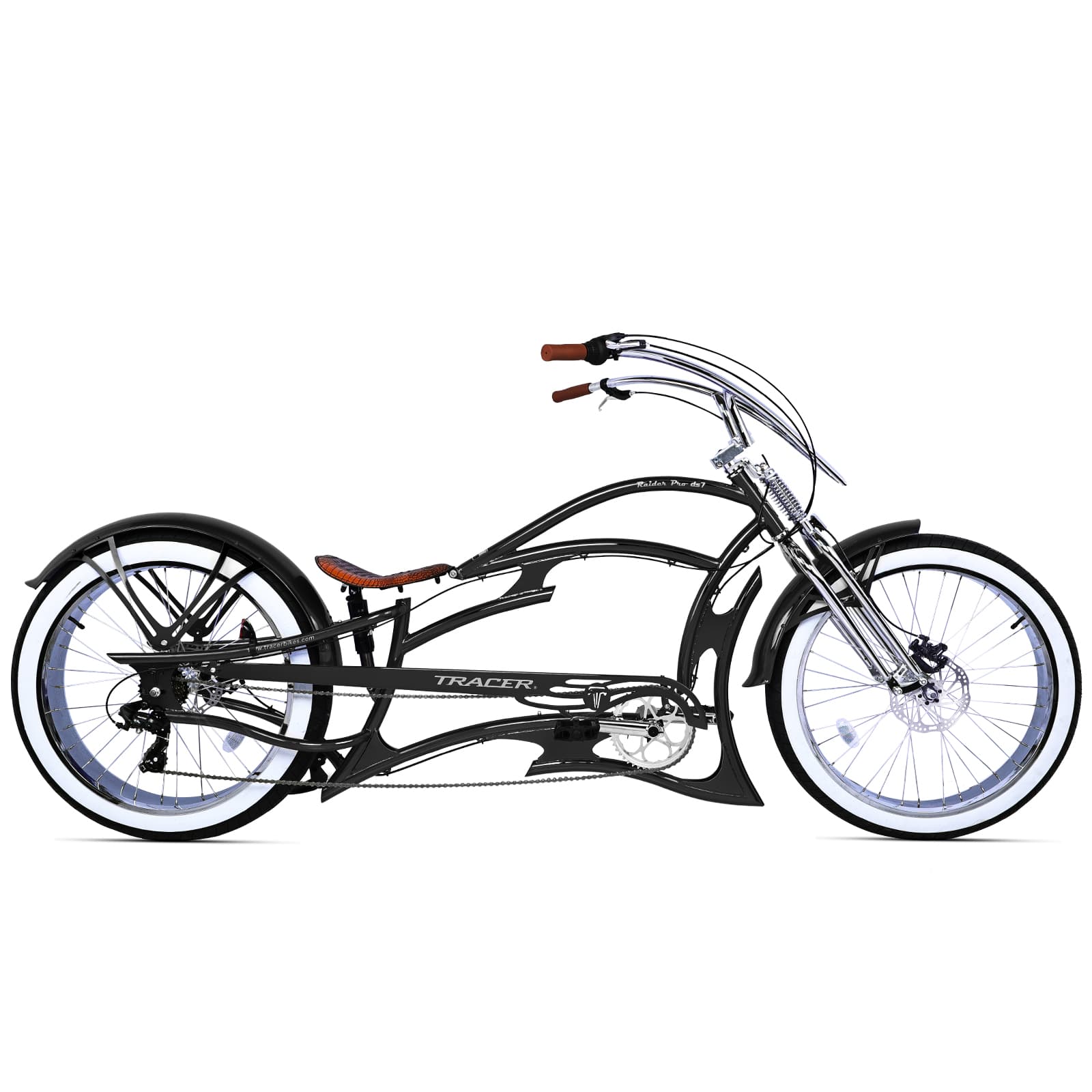 Tracer Raider Pro DS7 26” 7-Speed Stretch Chopper Cruiser Bike