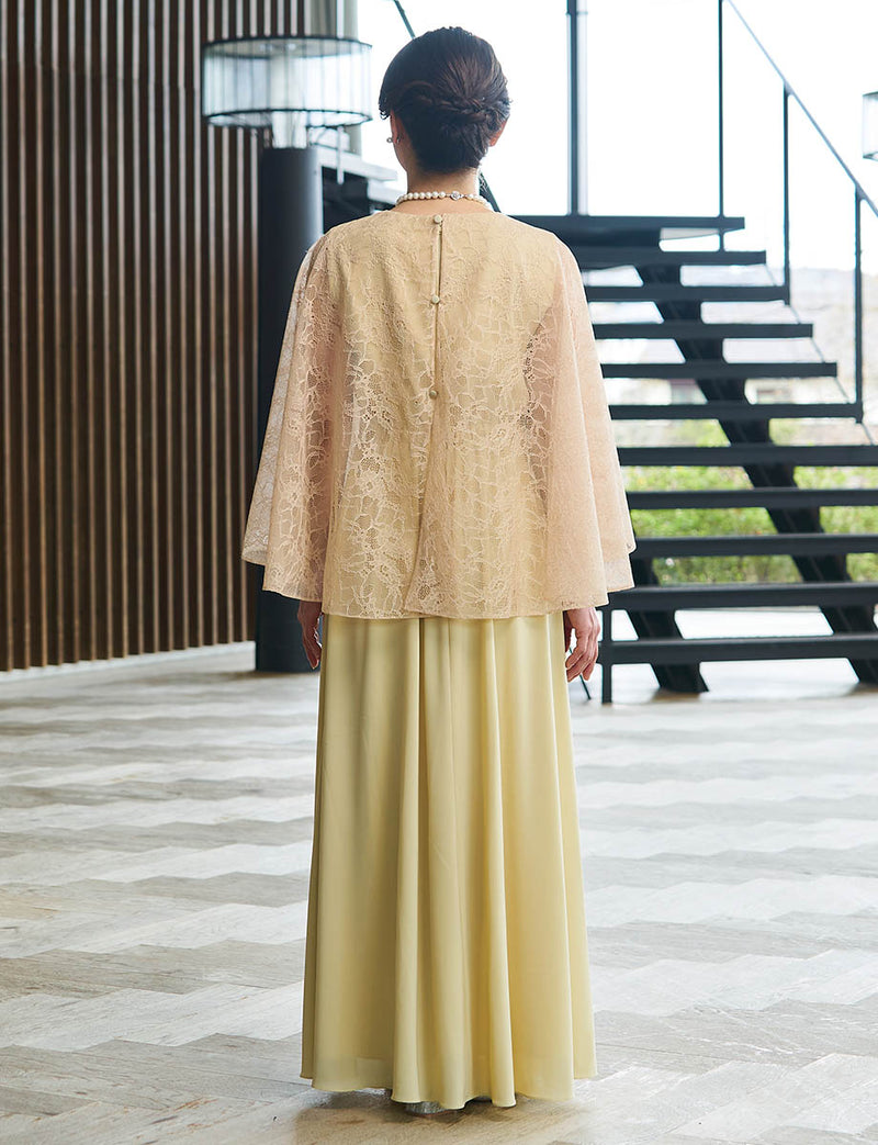 結婚式 母親ドレス ベージュ・マザーズドレス レース ケープ付き