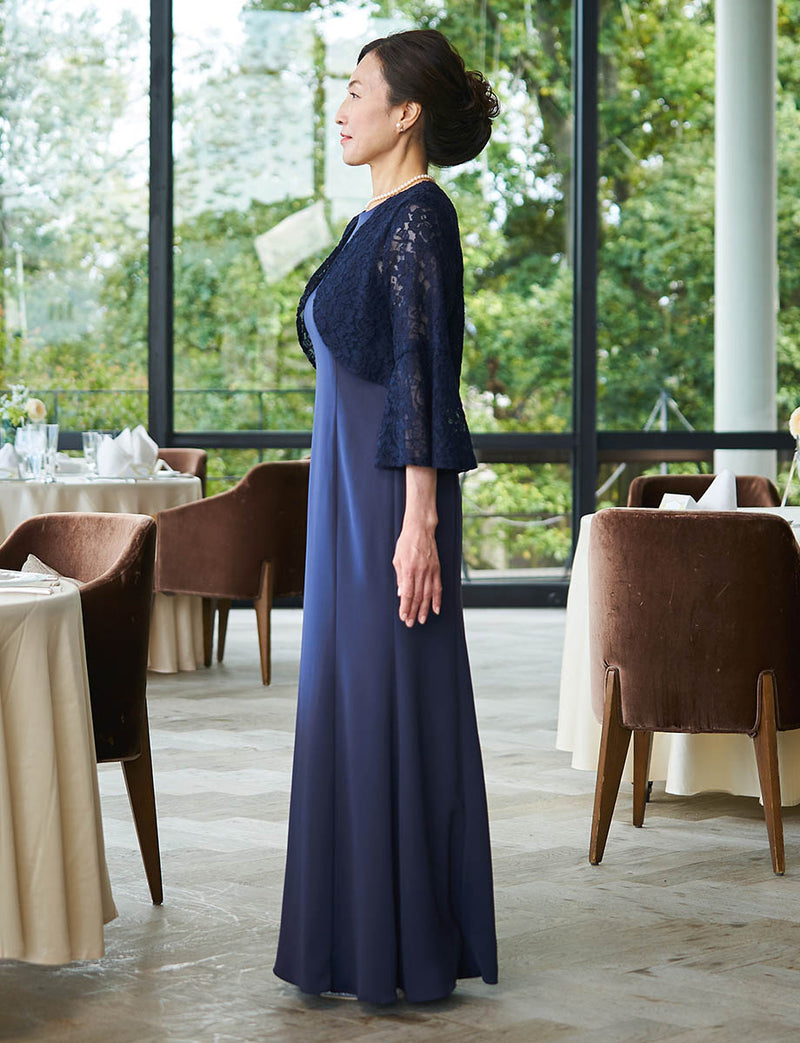 結婚式 母親ドレス ネイビー・マザーズドレス アンサンブル ボレロ付