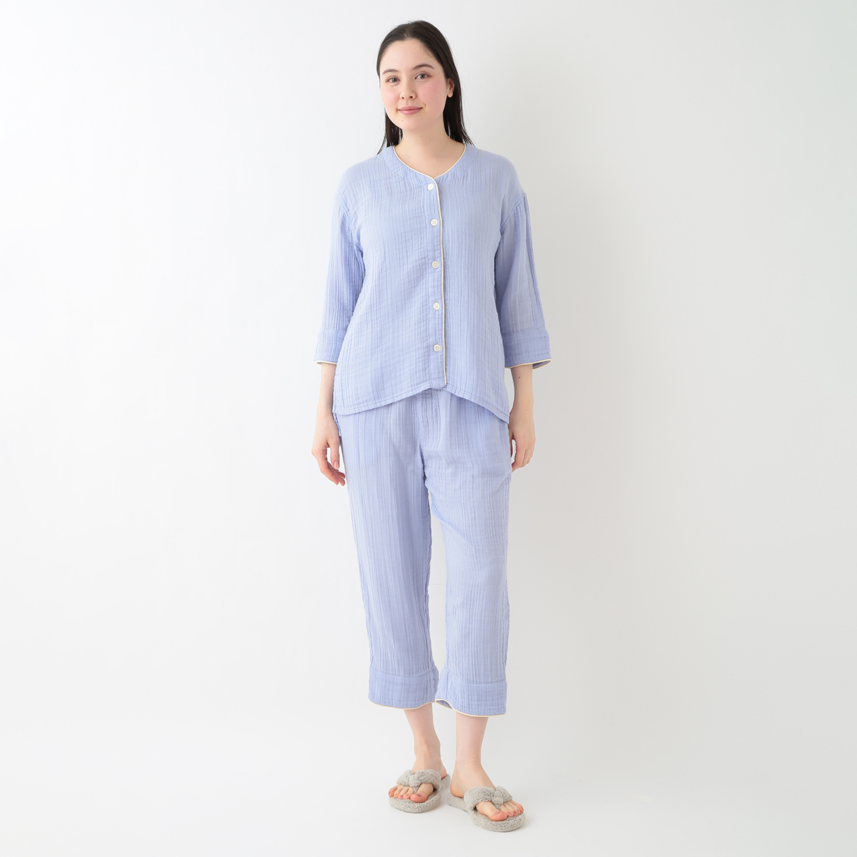 クレープガーゼ ノーカラーレディスパジャマ（RPS23890）-UCHINO-women