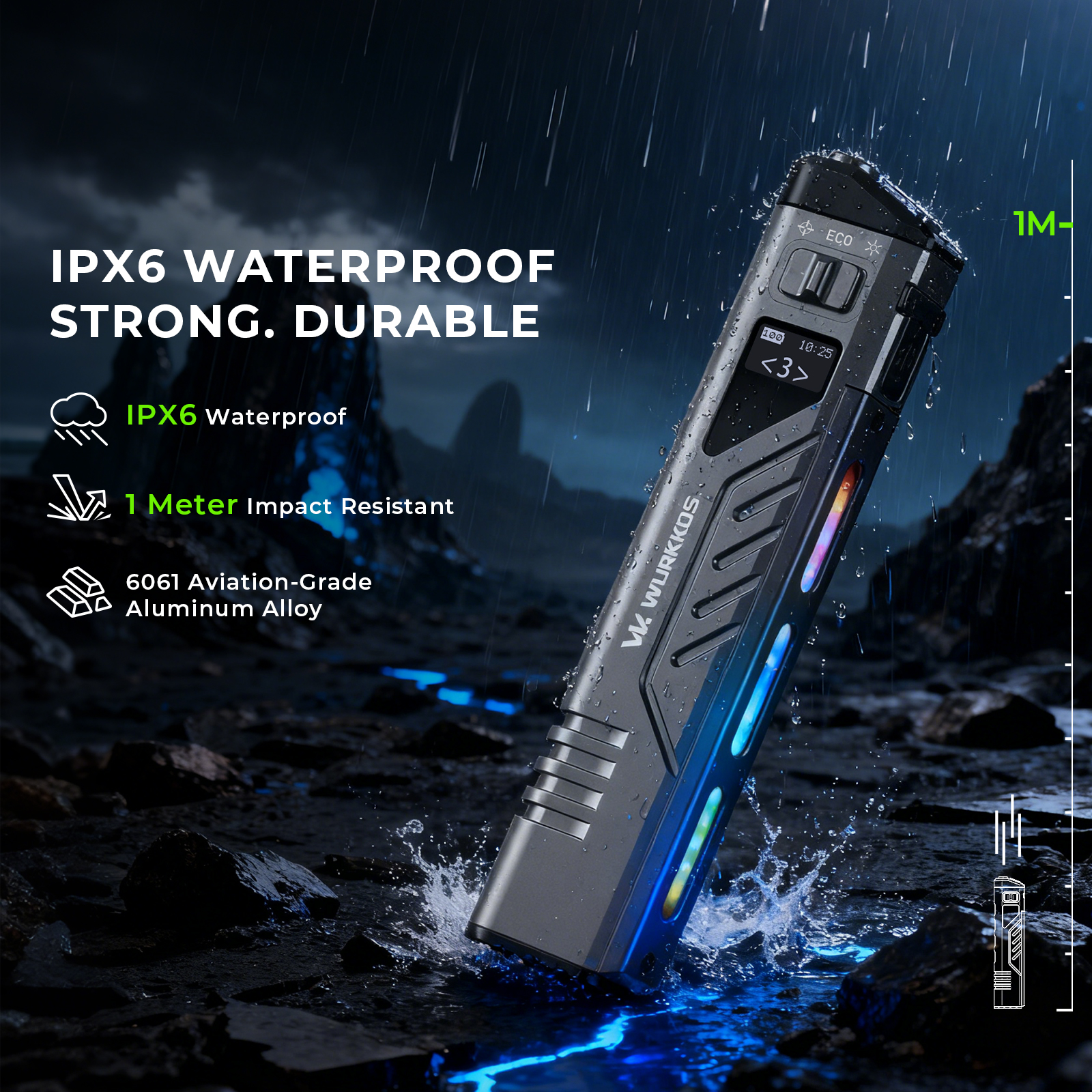 Wurkkos TD11 Smart OLED Tactical Flashlight – 3000 Lumens Slim EDC