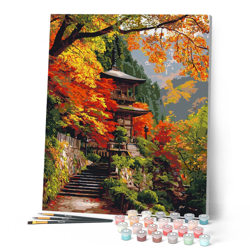 Paint by Numbers for adults - Japanese Pagoda in Fall – Figured'Art