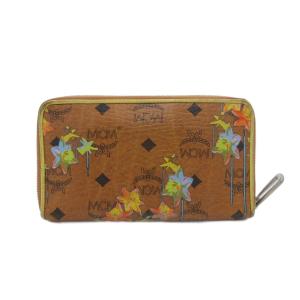 長財布 ヴィセトス柄 ラウンドファスナー ロゴプレート 総柄 レザー 茶