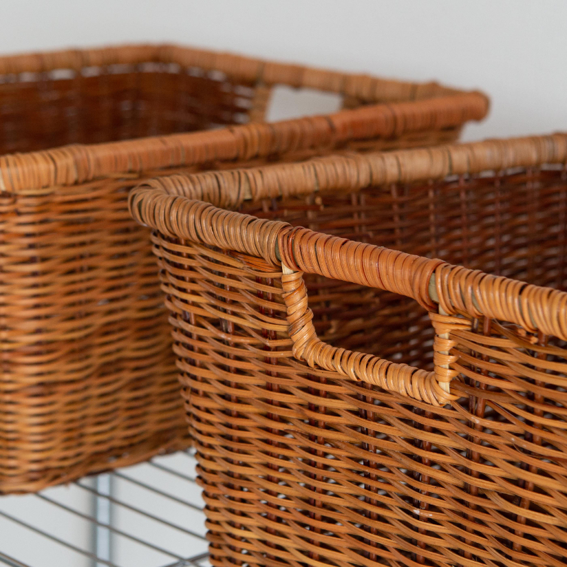 予約販売(2月下旬出荷予定) 天然素材ラタンバスケット（M） 幅40×奥35