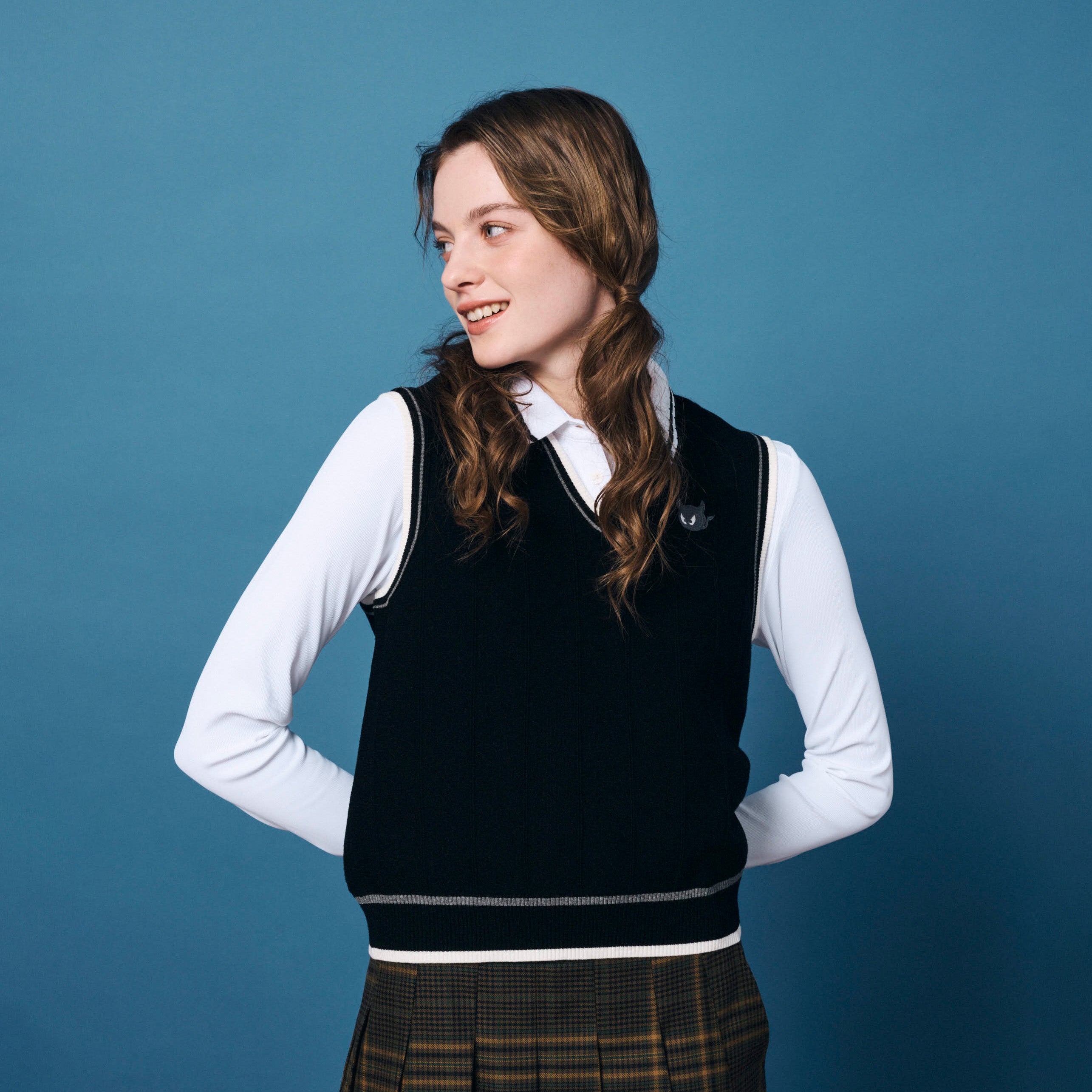 WOMEN トラッドストライプニットベスト ブラック