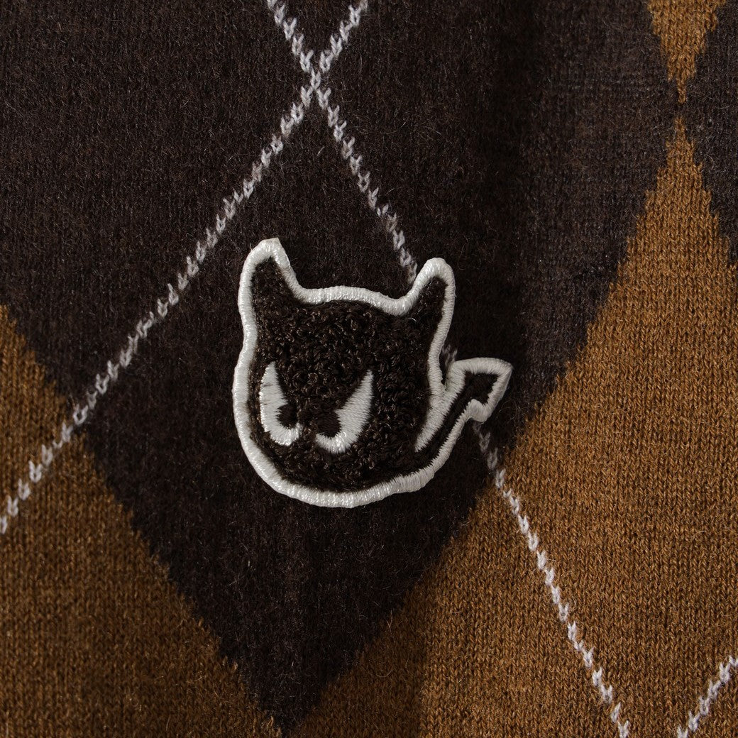 WOMEN アーガイルニットカーディガン ブラウン