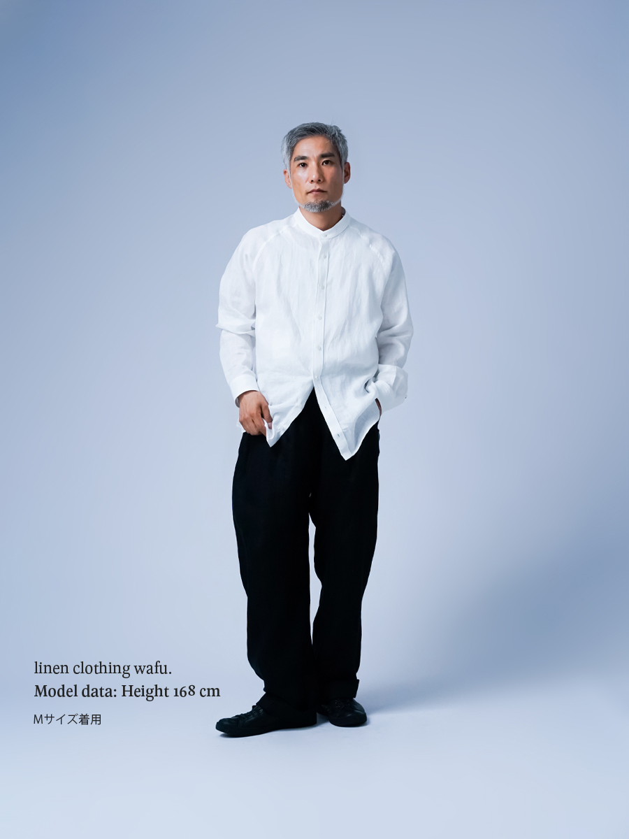 リネンシャツ】ラグランのラフさが際立つ！スタンドカラーシャツ