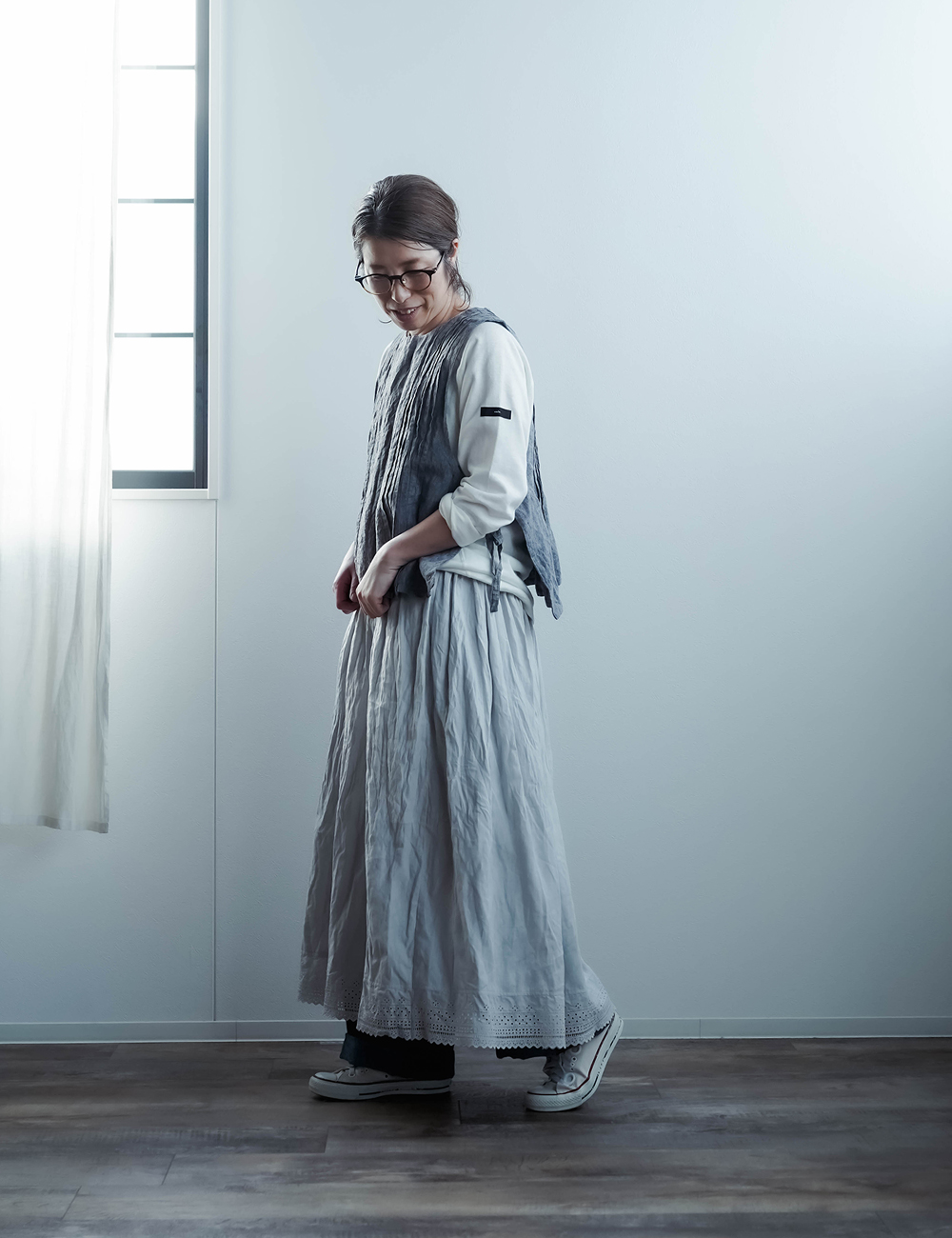 リネンスカート】 重ね穿きの救世主 レースペチスカート / 白花色