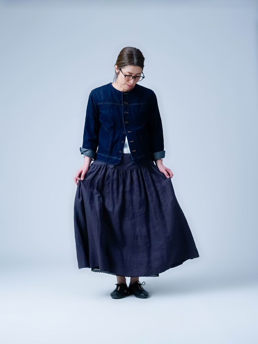 リネンスカート】 重ね穿きの救世主 レースペチスカート ／ 黒色 p002c