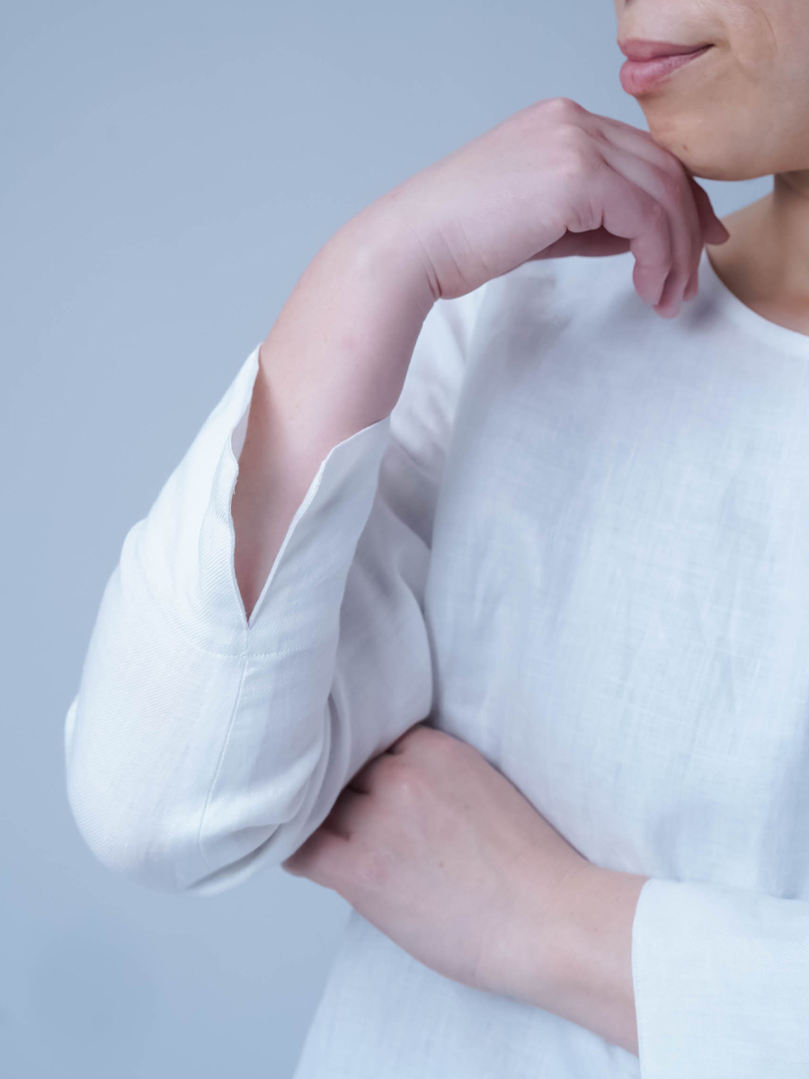 プレミアム】リネントップス 丸首 トップス 薄地 ／ ホワイト p012g-wht1