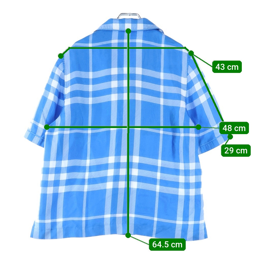 BURBERRY(バーバリー) バーバリーチェック柄 シルク半袖シャツ ブルー