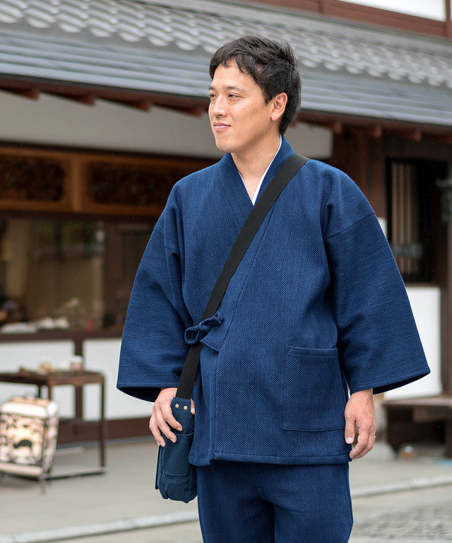 本藍染刺子織作務衣 No.1 濃紺【和粋庵】| 作務衣・甚平通販 和粋庵