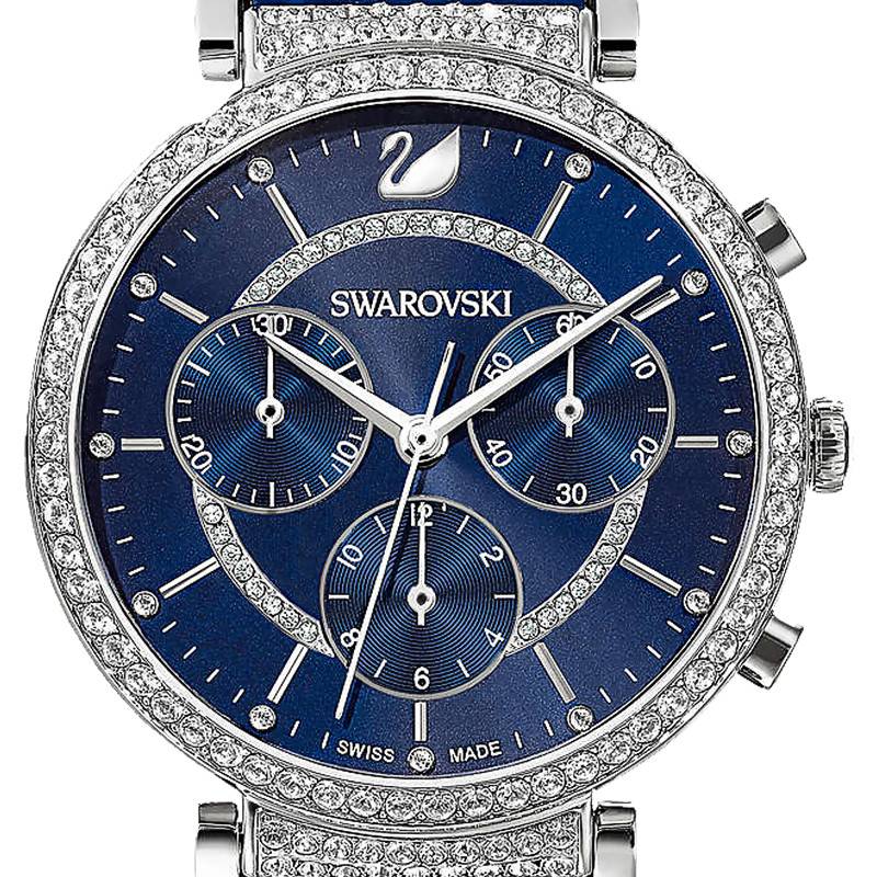 Swarovski Passage Chrono Crystal Blue Dial Blue Leather Strap