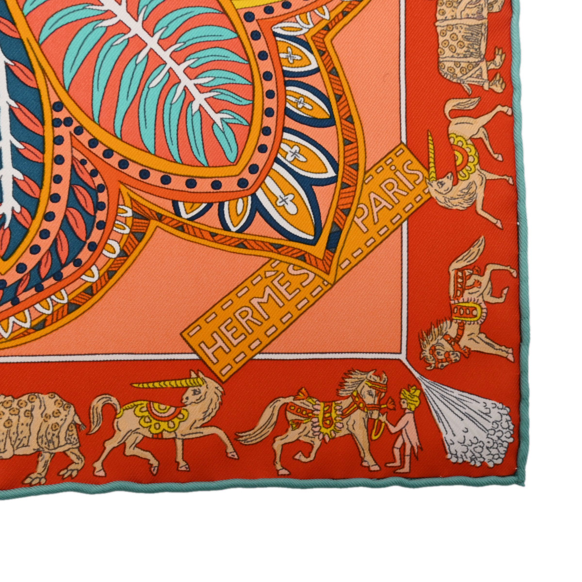 エルメス カレ 90 LE JARDIN DE LA MAHARANI オレンジ シルク100