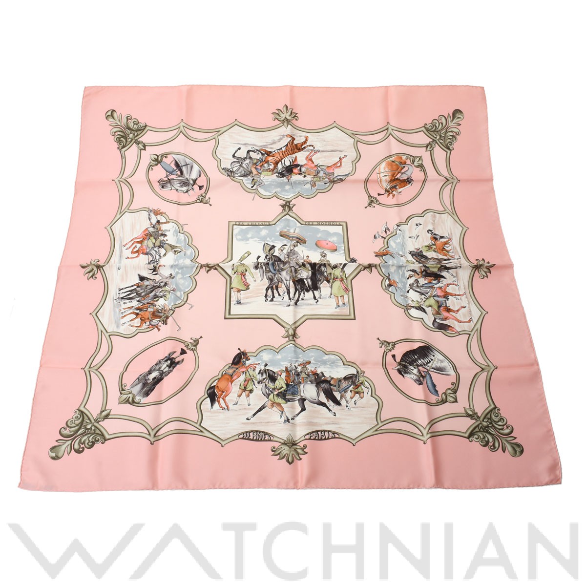 エルメス / HERMES カレ90 LES CHEVAUX ピンク シルク100％ レディース