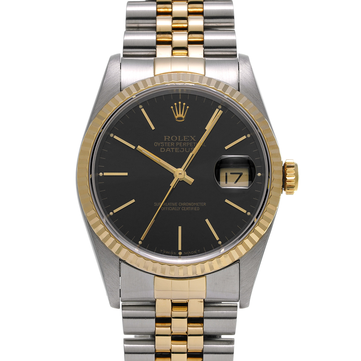 ロレックス デイトジャスト 16233 ブラック メンズ 時計 【中古