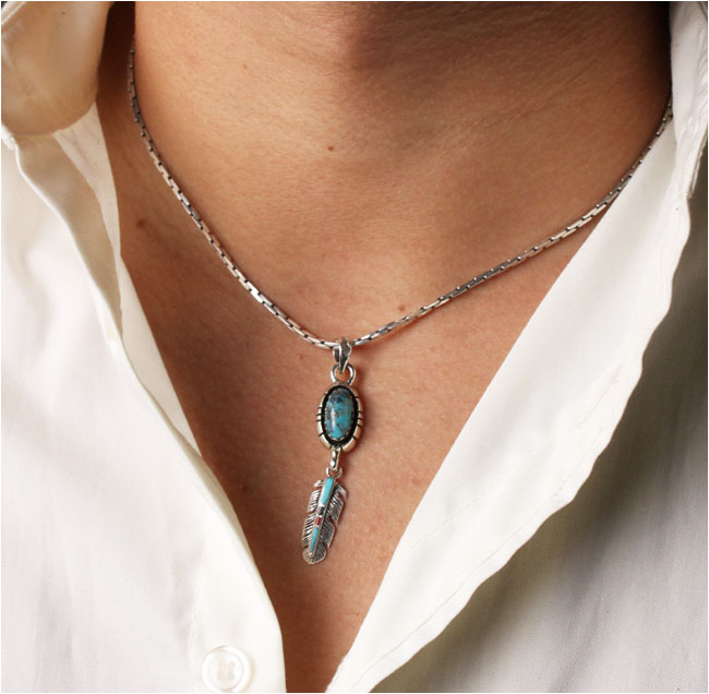 ペンダントトップ シルバーペンダント ターコイズフェザーペンダント