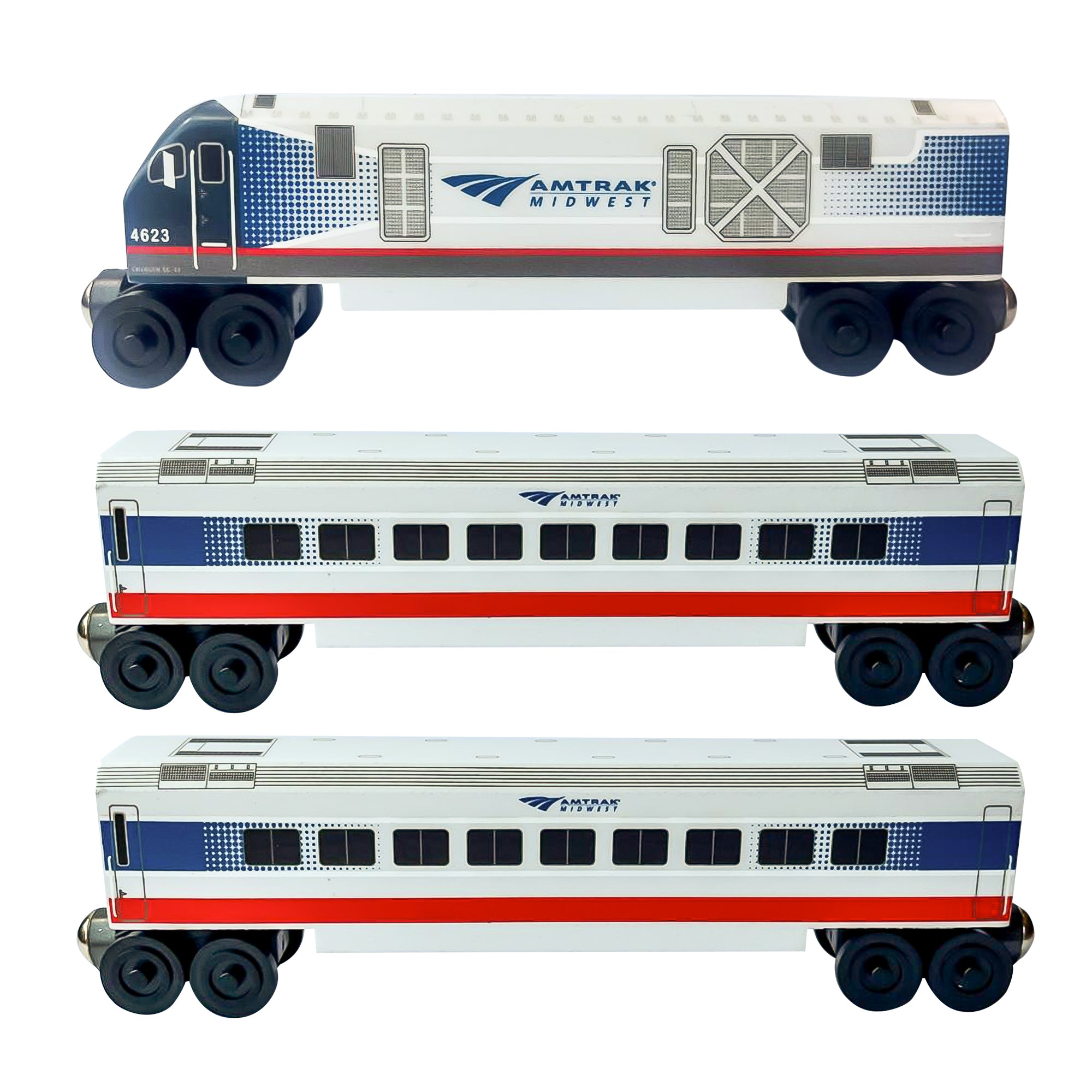 Amtrak Midwest 3pc Train Set – 1 Siemens Charger & 2 Venture