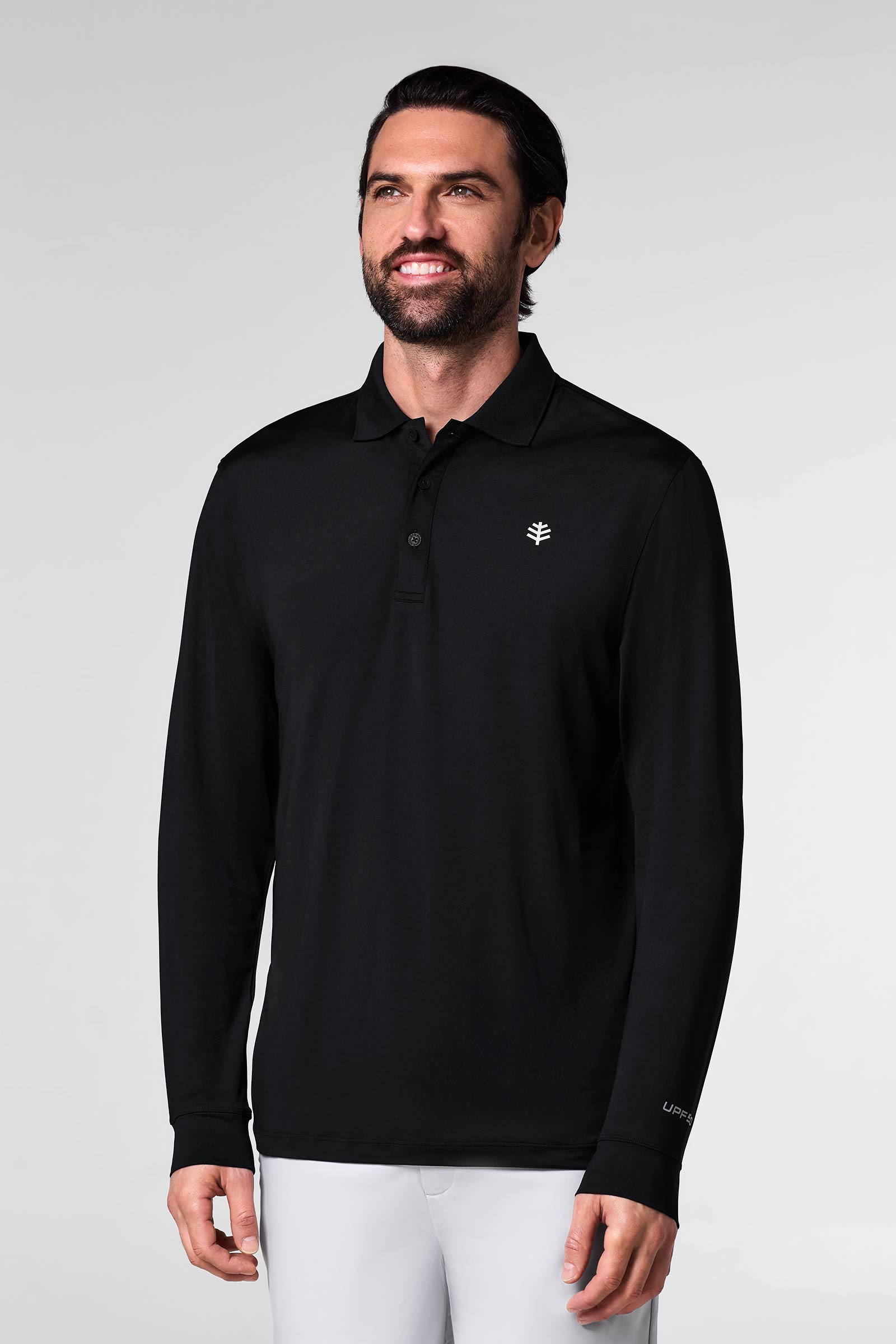 Men's 19th Hole Drive Long Sleeve Golf Polo | Black UPF 50+