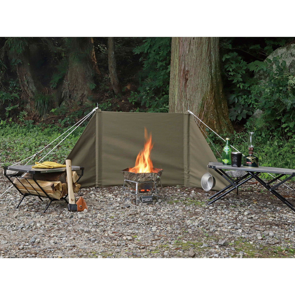 FIRE PROOF 焚火ウインドスクリーン〈170〉（オリーブ） - アウトドア