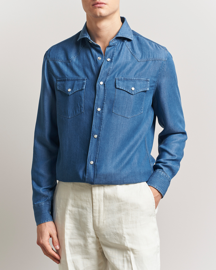 Brunello Cucinelli Denim Western Shirt Navy at CareOfCarl.com