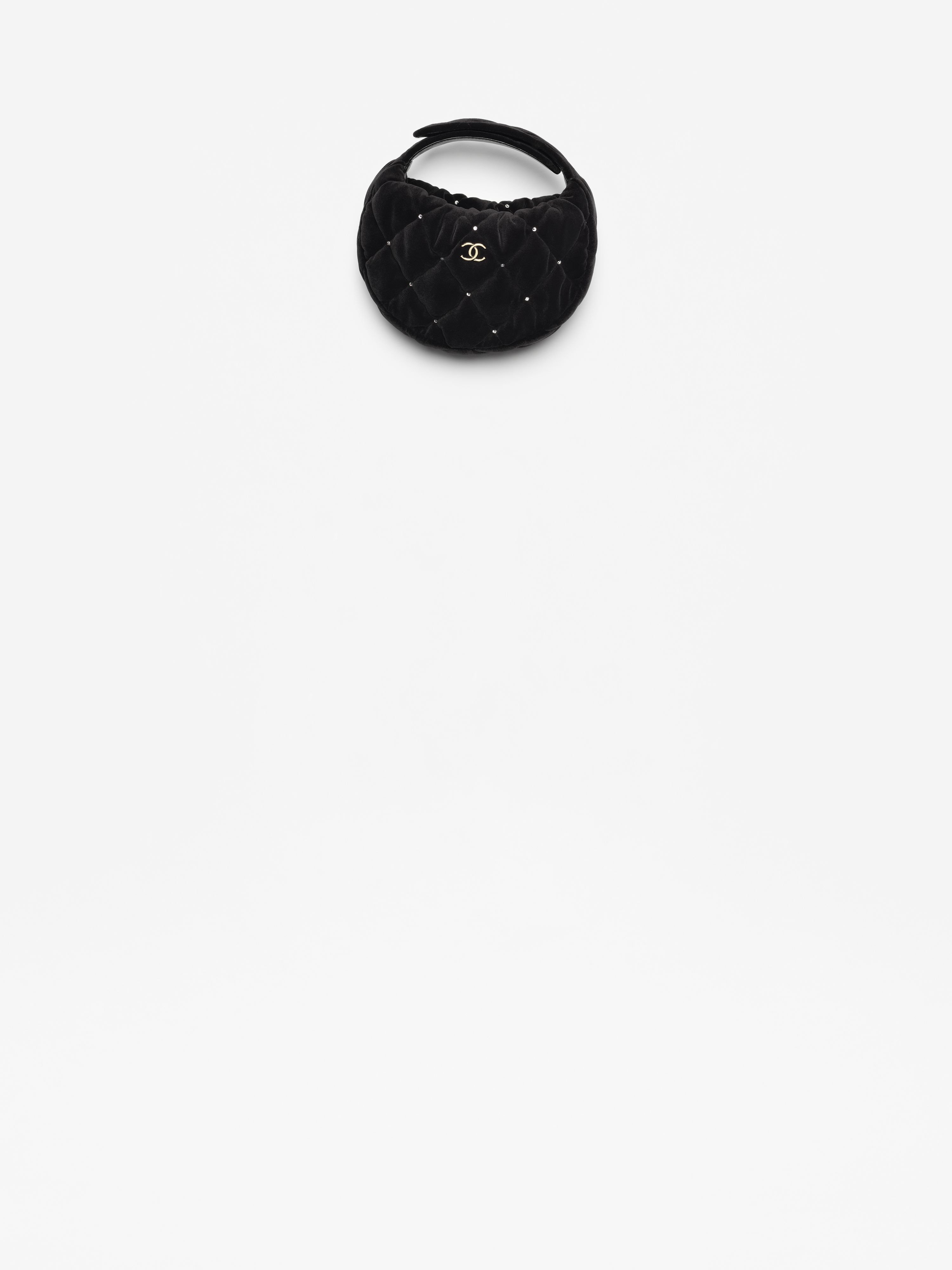 Pouch - Velvet, strass & gold-tone metal, black — Fashion | CHANEL