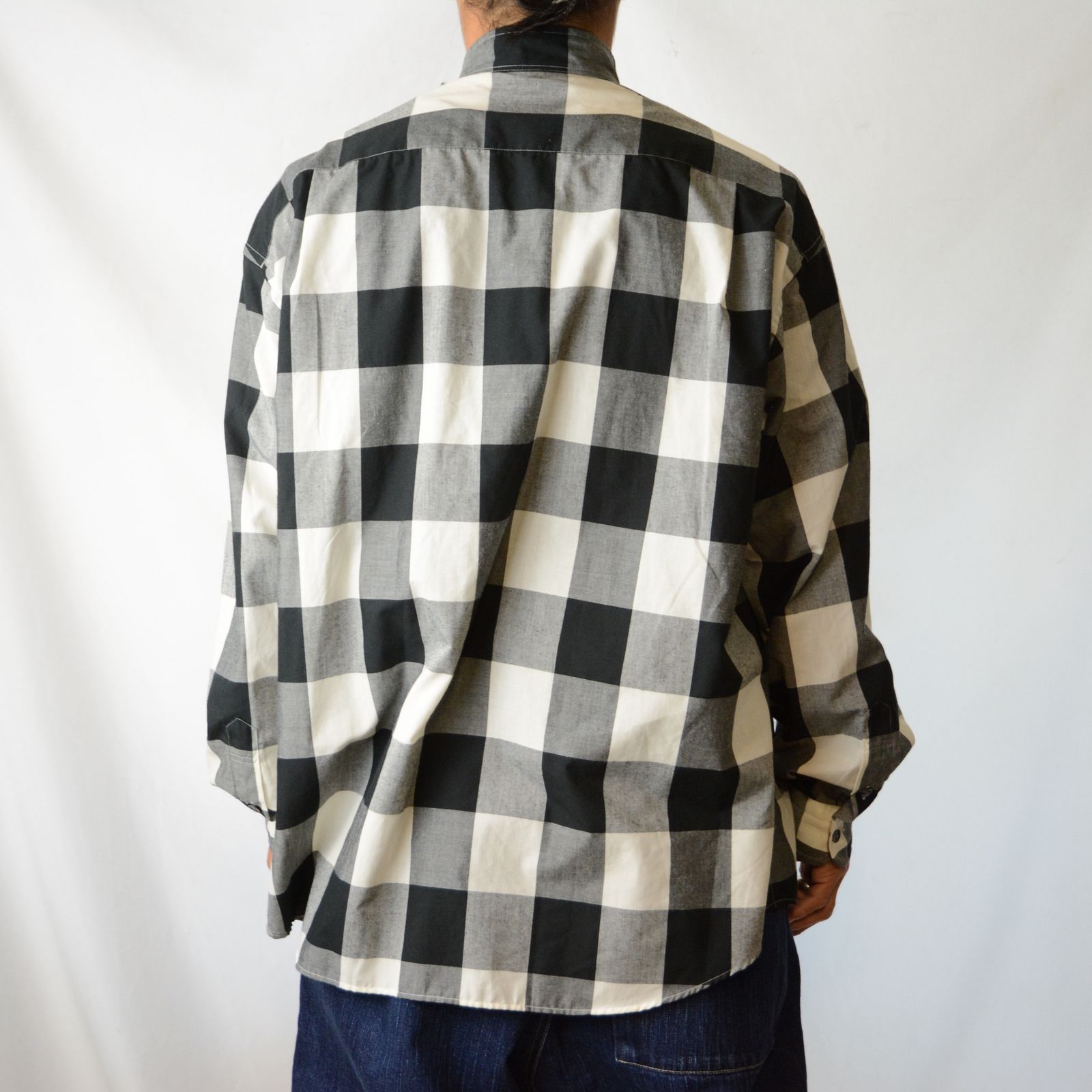 Porter Classic - BLOCK CHECK STAND COLLAR SHIRT (BLACK) - ブロック